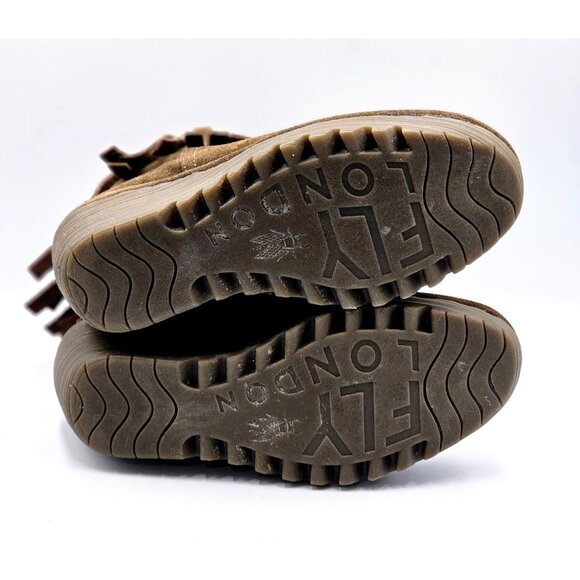 Fly London Women's Brown Suede Leather Fringe Wedge Ankle Booties Size 7.5 2188 - Picture 9 of 16